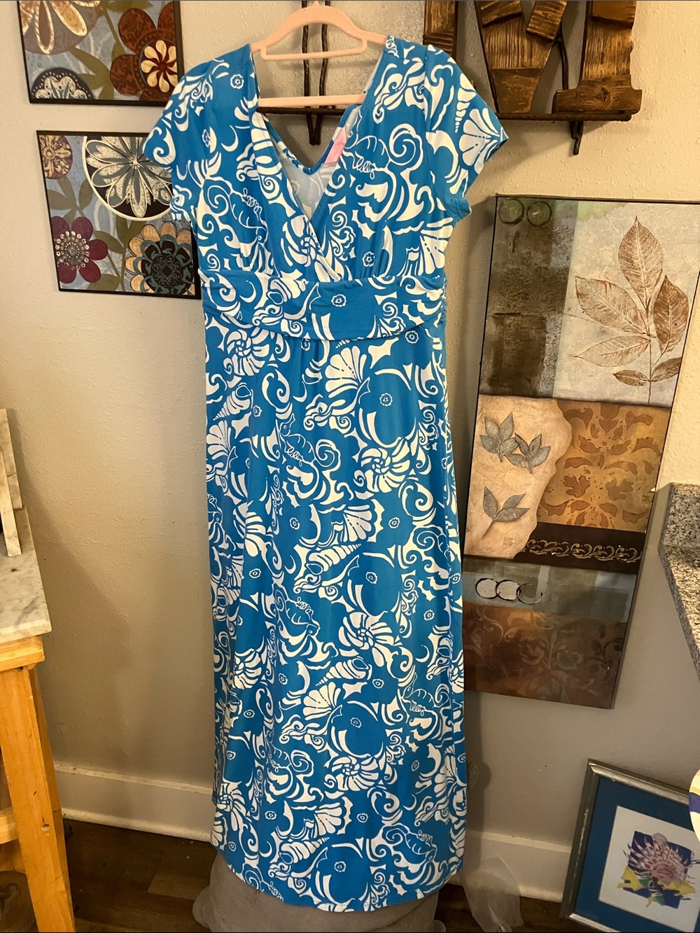 Lilly Pulitzer SizeL Turquoise and White Floral Wrap Maxi Dress Sexy Cute Fab!